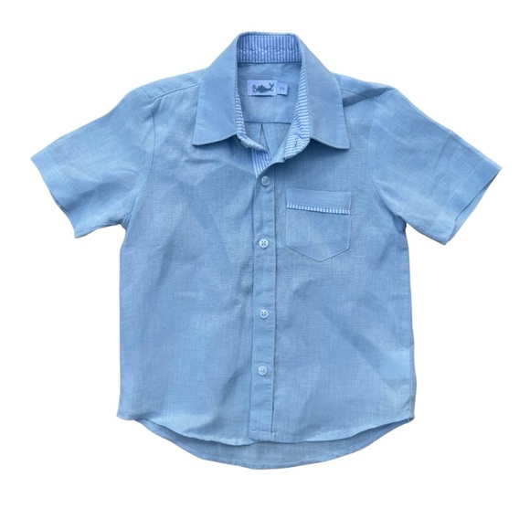 Baliene Boys 2T Linen Short Sleeve André Shirt Baby Blue Stripe Luxury - Picture 2 of 6